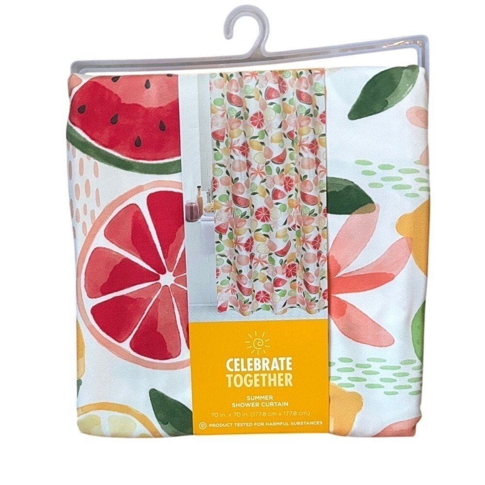 Celebrate Together Fruit & Floral Summer Fabric Shower Curtain 70" by 70" NEW